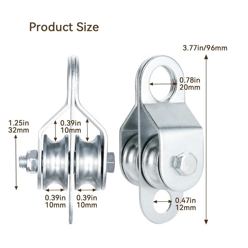KCNOFNC Double Cable Pulley Block, with Ball Bearings for 0.23 Inch/6mm Wire Rope, Good for Pulley Lifing System, 1Pack - Image 2